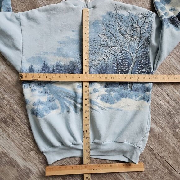 Vtg 80s 90s All Over Print Winter Wonderland Nature Sweatshirt Art Graphic XL - Picture 9 of 14